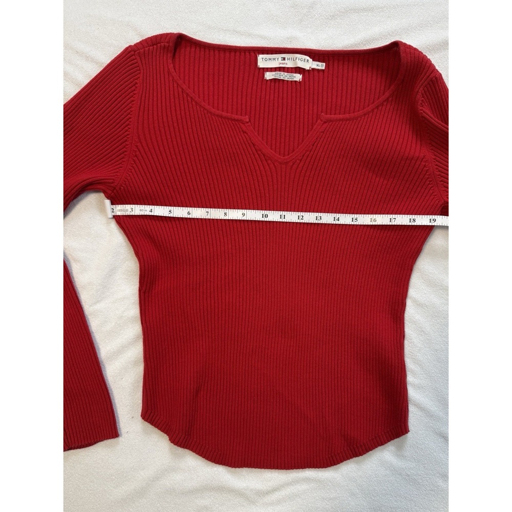 Vintage Y2K Preppy Red Ribbed Tommy Hilfiger Sweater Size XL - Picture 6 of 7